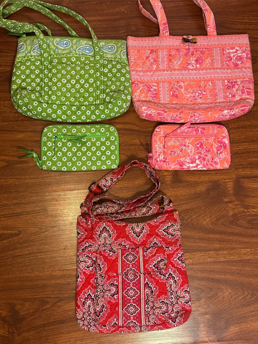 Vera Bradley Lot Of 3 Floral Pattern Green Pink Red 2 Sets